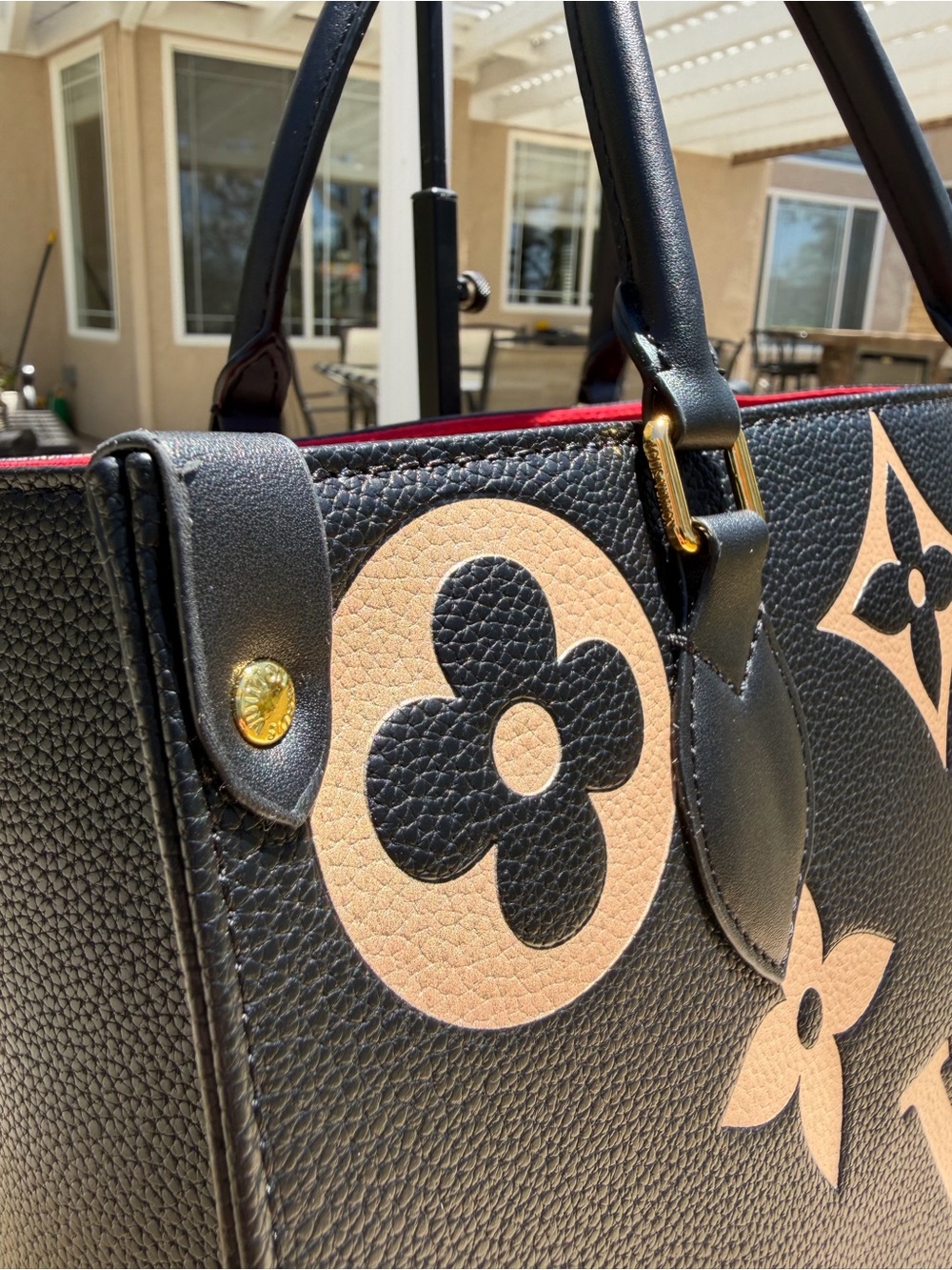 NEW LV Print Large Black & Tan Embossed Monogram OnTheGo GM Size Satchel Purse - Picture 6 of 16